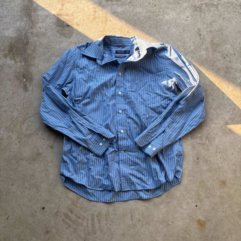 Nautica blue striped button up shirt